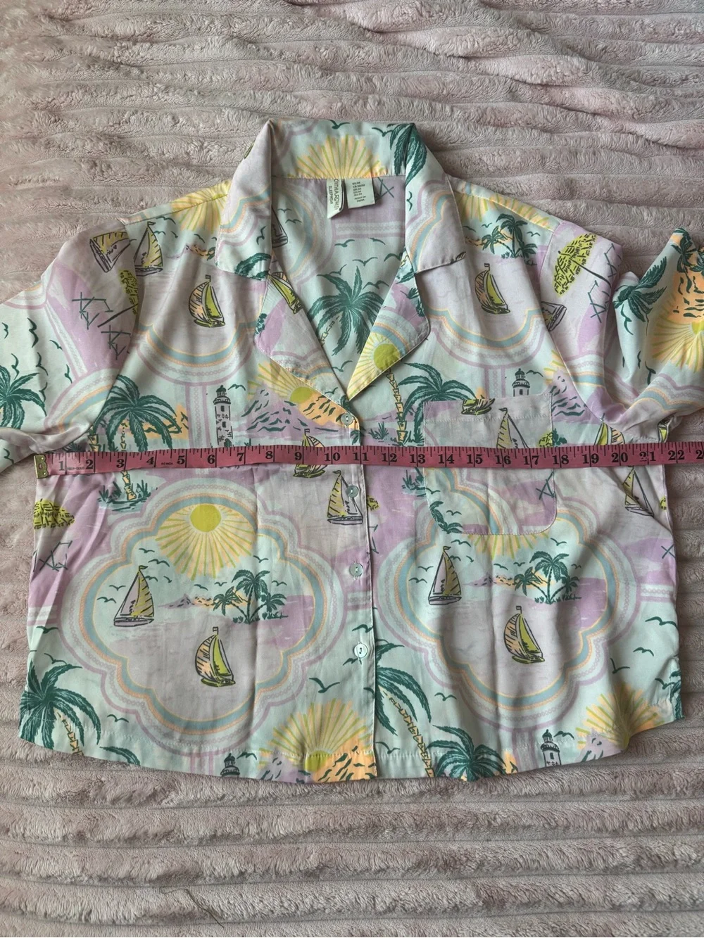 CYNTHIAROWLEY Pastel Tropical Sleepwear Pajama Shorts & Button-Up Top Lounge Set